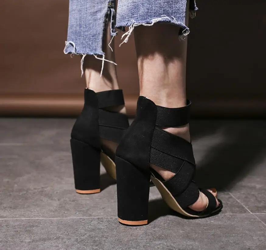 Женские замшевые сандалии CHAISHOU на высоком каблуке с эластичным ремешком толстом