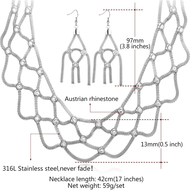 

Collare Romantic Jewelry Sets For Women Gold Color Engagement Chunky Necklace Stainless Steel Drop Tassel Earrings Sets S107