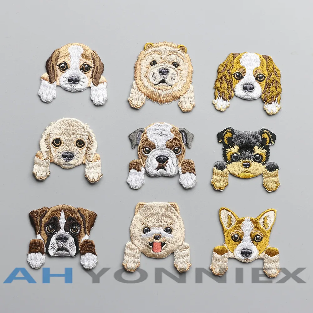 Бренд AHYONNIEX 1 предмет нашивки с вышивкой в виде головы собаки для одежды железные