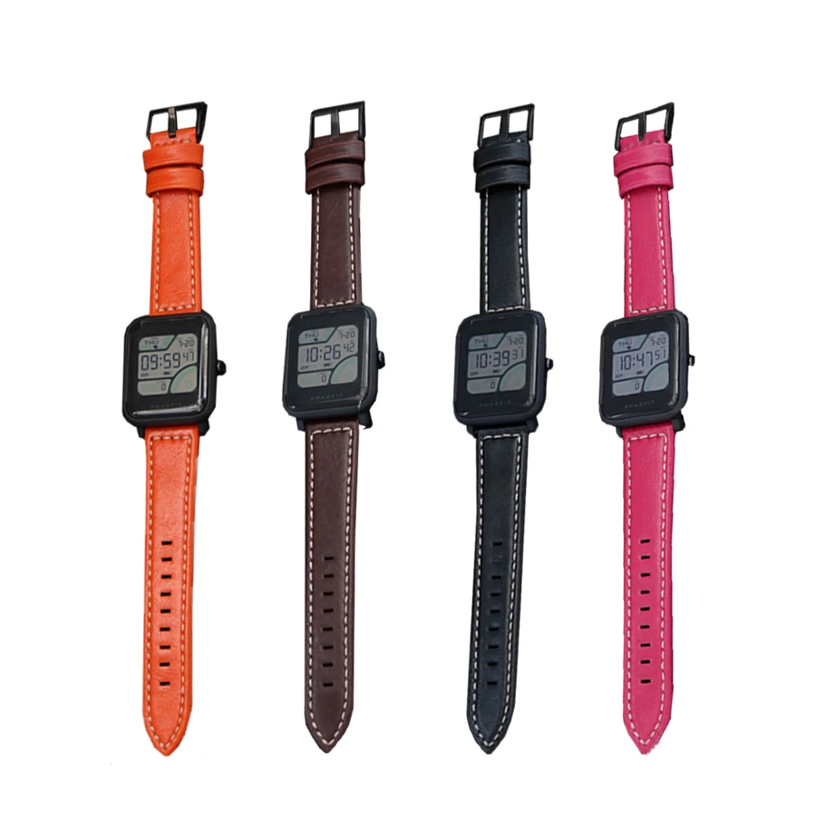 20 мм кожаный ремешок для Xiaomi Huami Amazfit Bip BIT Смарт-часы браслет для Xiaomi Amazfit ремешок из натуральной кожи ремень