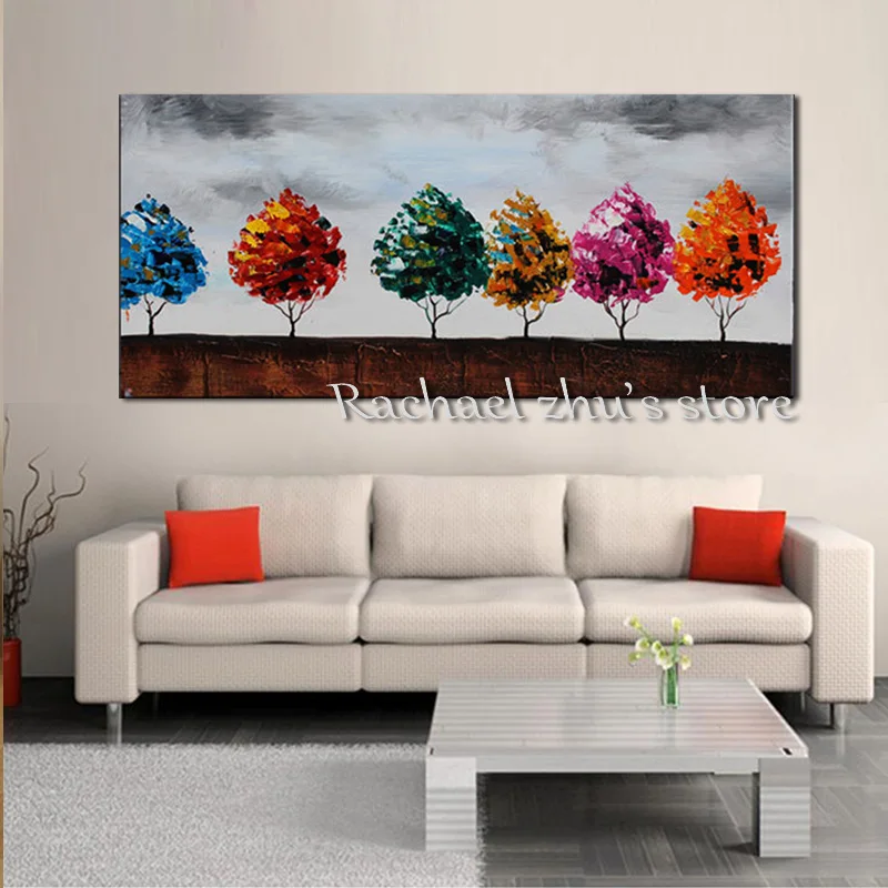 

Large Size Handpainted Color Tree Landscape Oil Painting On Canvas Thick Textured Tree Wall Pictures For Living Room Home Decor