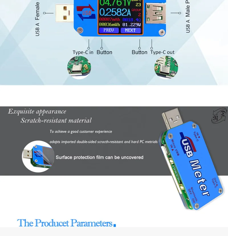 Поддержка bluetooth UM25C USB 2,0 цветной ЖК-дисплей тип C напряжение тока тестер сопротивления кабеля измерение для мобильного телефона