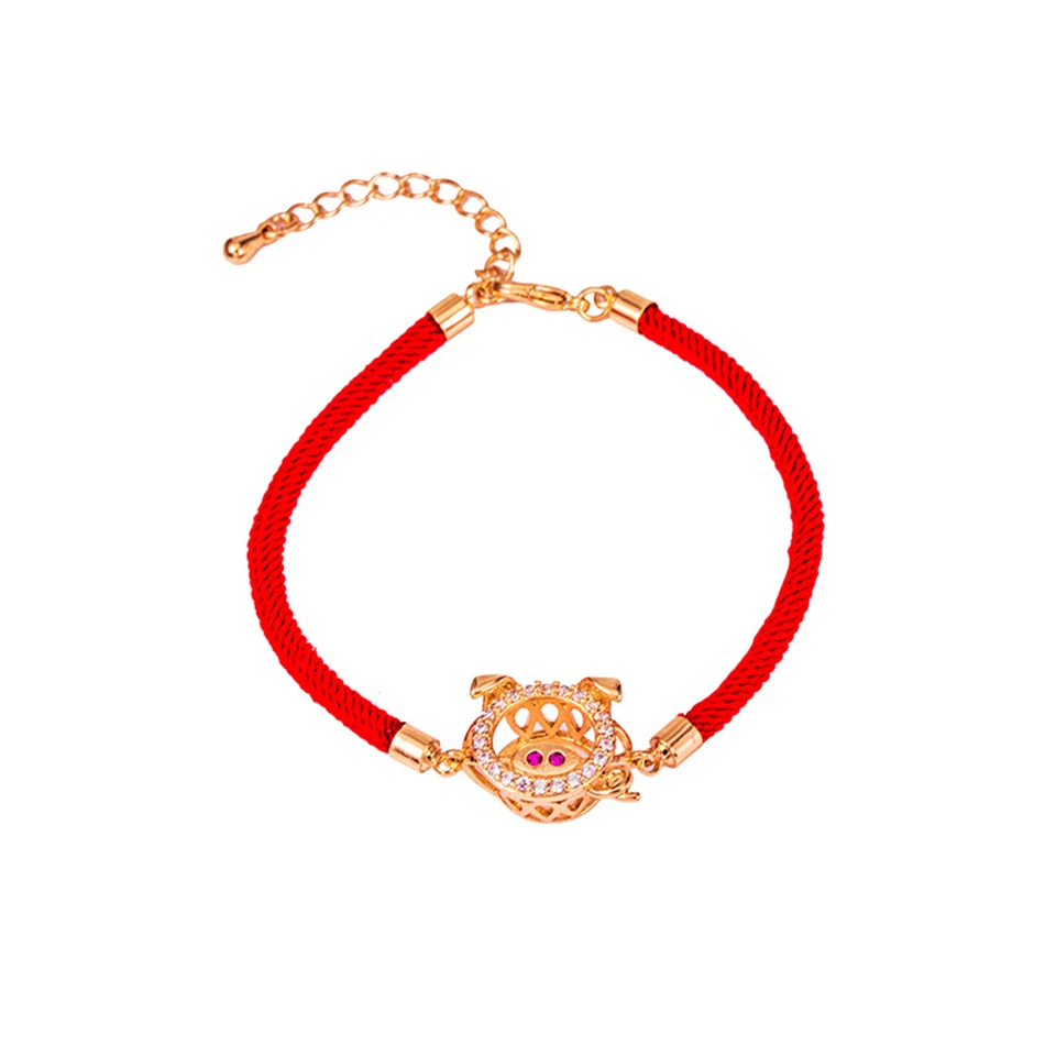 Изысканный браслет из красной веревки в виде свиньи милый титановой стали