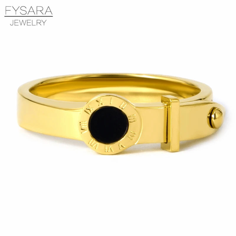 FYSARA Luxury Classic Roman Numerals Belt Finger Ring Black Round Rings For Women Men Stainless Steel Wedding Rivet Gift | Украшения и