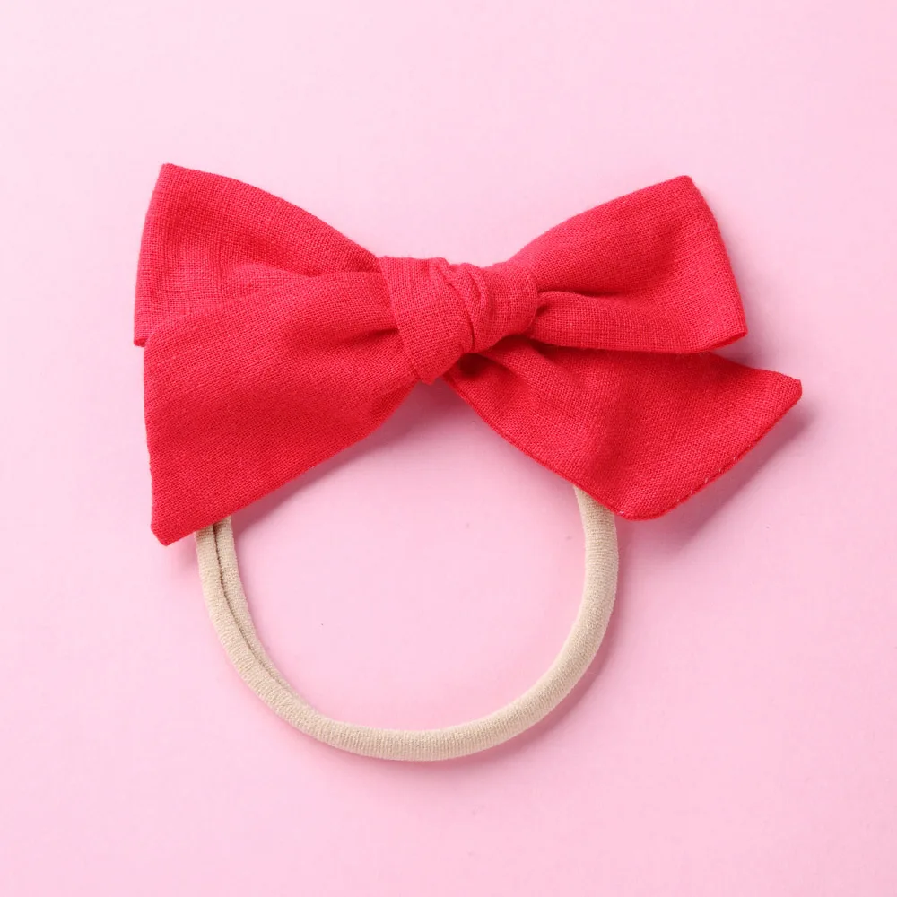 Red with band Handtied School Girl нейлоновый бант или заколки для волос, цветочный принт тканевый бант повязки на голову Baby Shower подарок - Цвет: Red with band