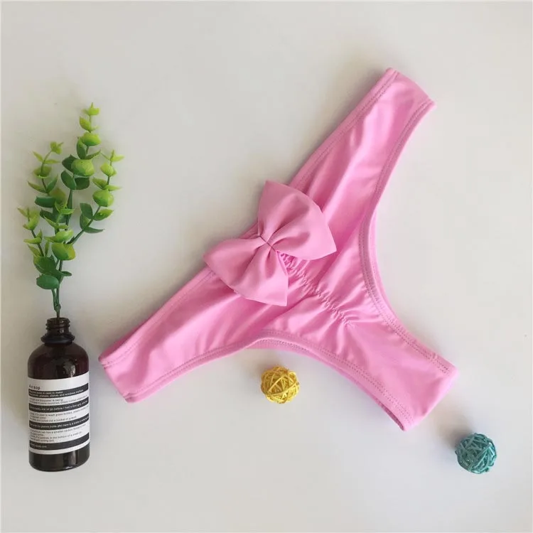 Pink Женские трусы бикини с нижней частью и завязками по бокам, бразильские стринги, купальник, сексуальный купальник с бантом и вырезами, бикини, шорты для плавания, женский купальник - Цвет: Pink
