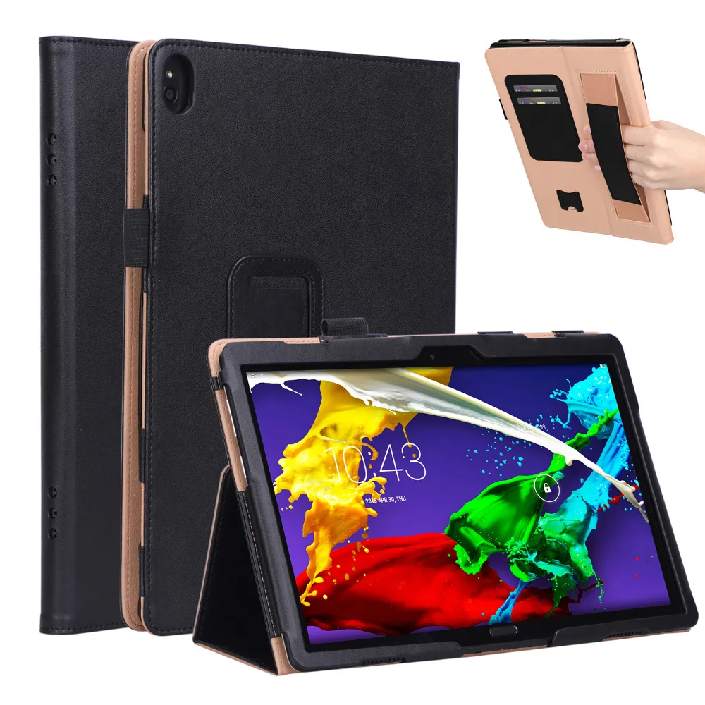Тонкий кожаный магнитный чехол из воловьей кожи с подставкой для карт Lenovo Tab P10 TB
