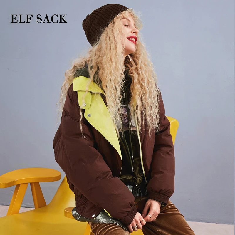 ELFSACK, Осенние новые теплые женские пуховики, 90% белый утиный пух, одноцветные повседневные женские пальто, женская верхняя одежда, парки для женщин, уличная одежда