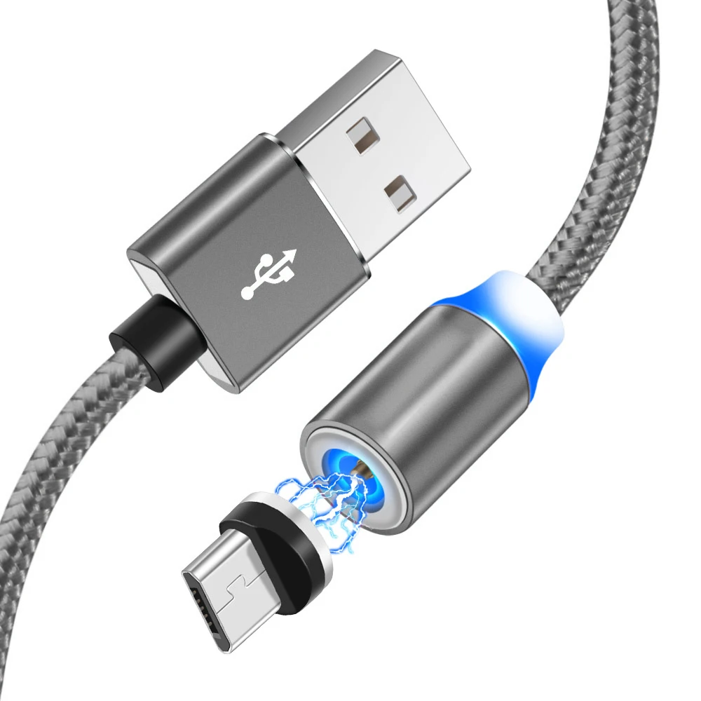 Магнитный кабель Micro USB для iPhone samsung oneplus 6t type-c, быстрая зарядка, магнитное зарядное устройство, usb type C, кабели для мобильных телефонов - Цвет: Серый