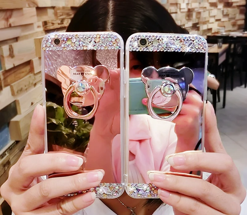 For iPhone 6 6S Case Giltter Rhinestone Mirror Ring Holder Silicon Cover iPhone6 Diamond Finger Grip Stand Capa | Мобильные телефоны