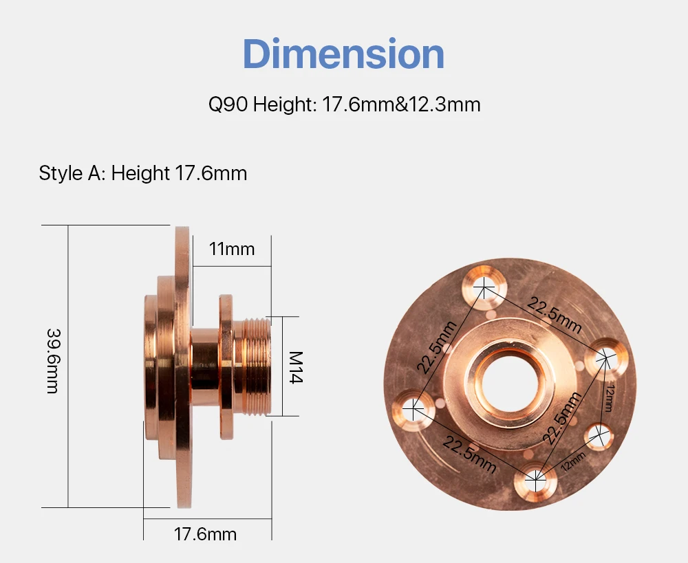 G Тип DN-2 концевой разъем Q90 высота 12,3 мм 17,6 мм для волоконной лазерной резки