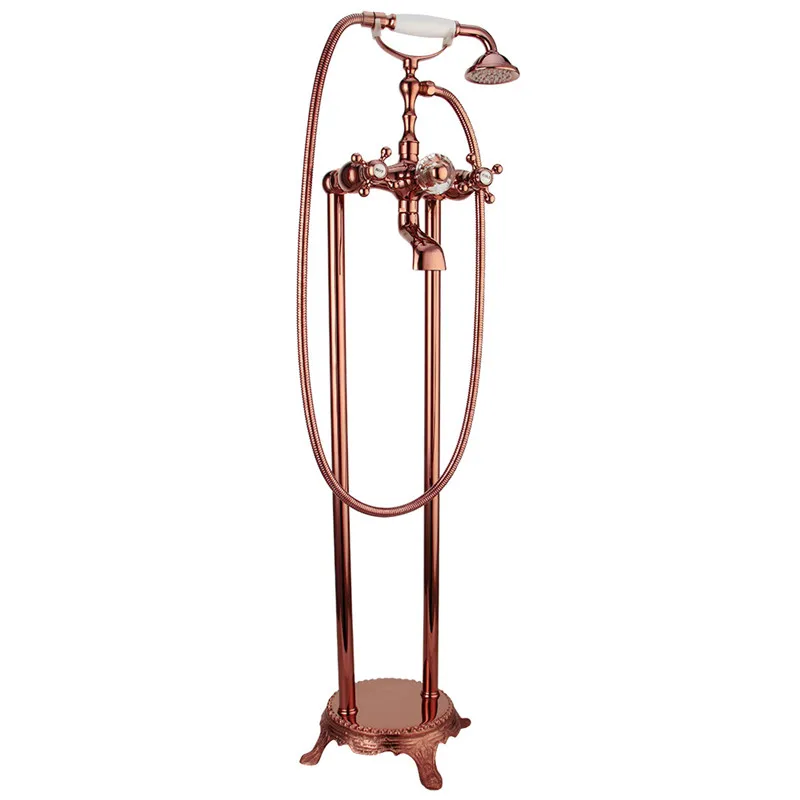 Bathtub Faucet Brass Mixer Tap With Hand Shower Floor Standing Style Dual Handle Golden Bathroom Bath Set | Обустройство дома