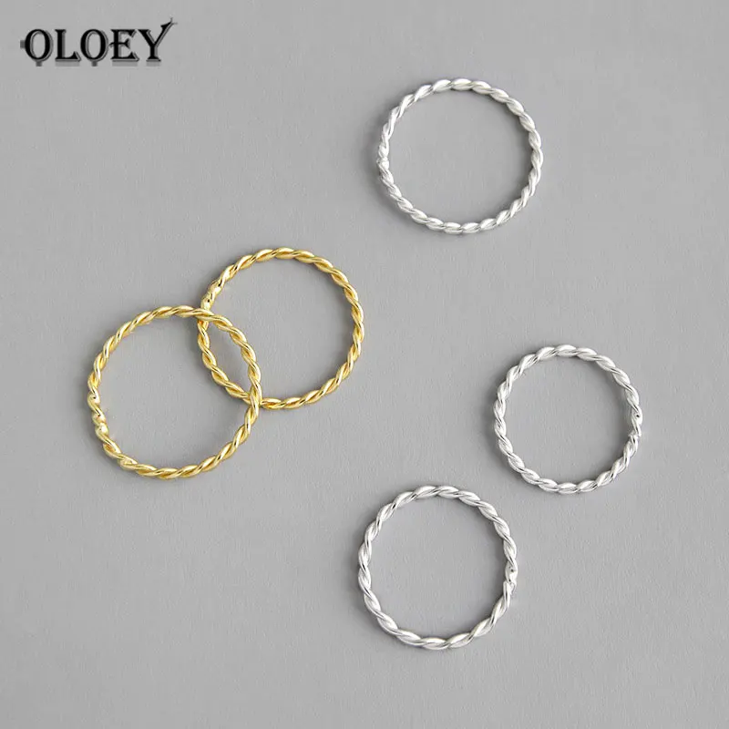 OLOEY, настоящее 925 пробы, серебряные кольца для женщин, девушек, корейские, простые, INS, минималистичные, крученые, на палец, кольца, хорошие, вечерние, ювелирные изделия YMR880