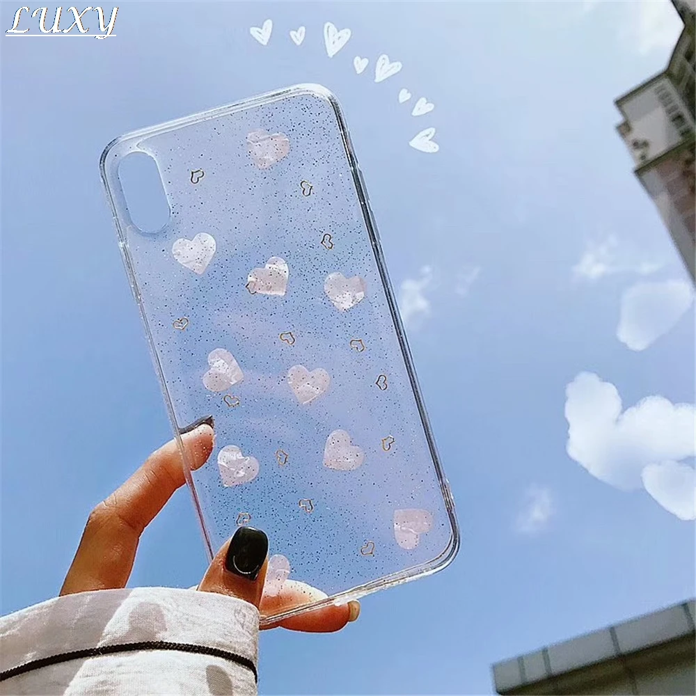 Fashion Glitter Epoxy LOVE girl Clear Case For iPhone 7 8 6s 6 Plus Gravel flash Gold plating Cover X XS Max Xr Coque |