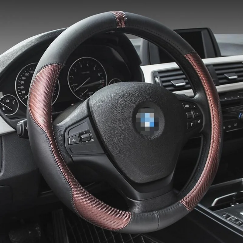 2017 мода углеродного волокна Кожаный чехол для рулевого колеса автомобиля