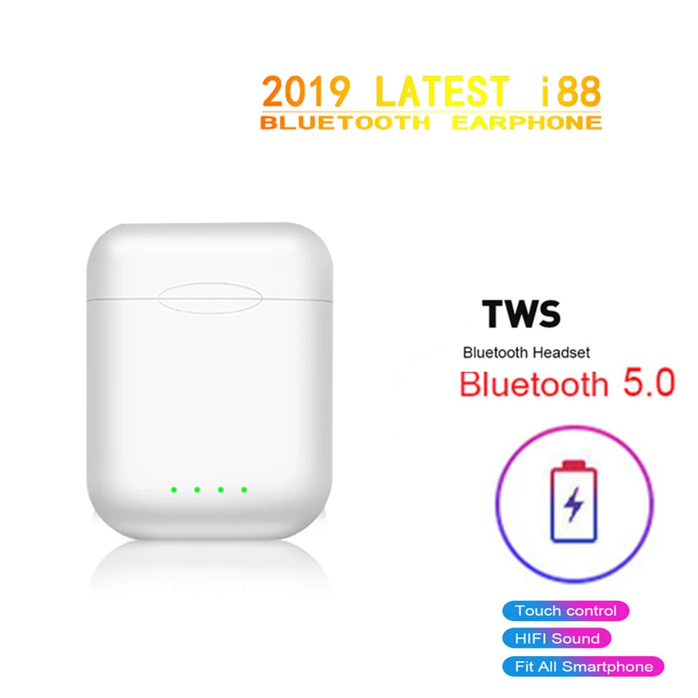 2019 Новинка i88 TWS Беспроводные Bluetooth 5 0 наушники с сенсорным управлением спортивные