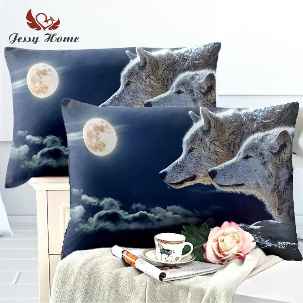 

Galaxy Moon Wolf Print Pillowcase Animal Antelope Print Pillow Case King Queen Pillow Cover Soft Bedclothes Home Textile D15