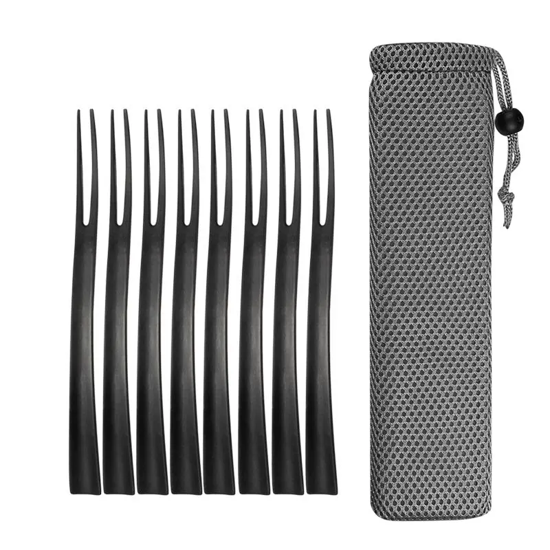 black 8 pcs JueQi 4/8 шт красочные кухонные вилки из нержавеющей стали для фруктов набор столовых приборов вилка для торта, десертная посуда для закусок чайная столовая вилка - Цвет: black 8 pcs