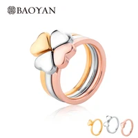 baoyan 3 in 1 four leaf clover ring tri color love heart wedding ring set wholesale stainless steel bridal ring for women ladies