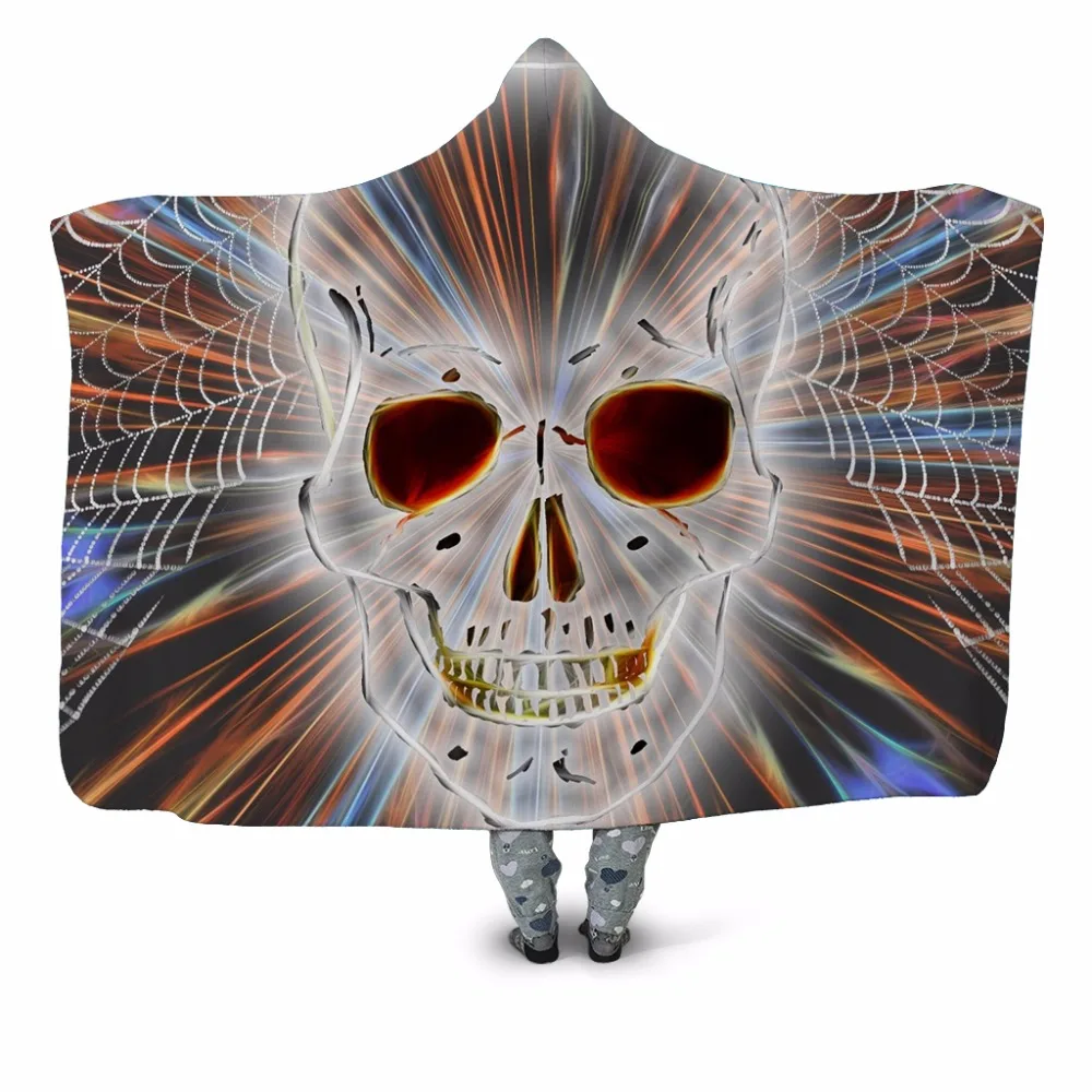 

Smile Skull 3D Printed Plush Hooded Blanket for Adults Youth Children Warm Wearable Fleece Throw Blanket Home Office Washable