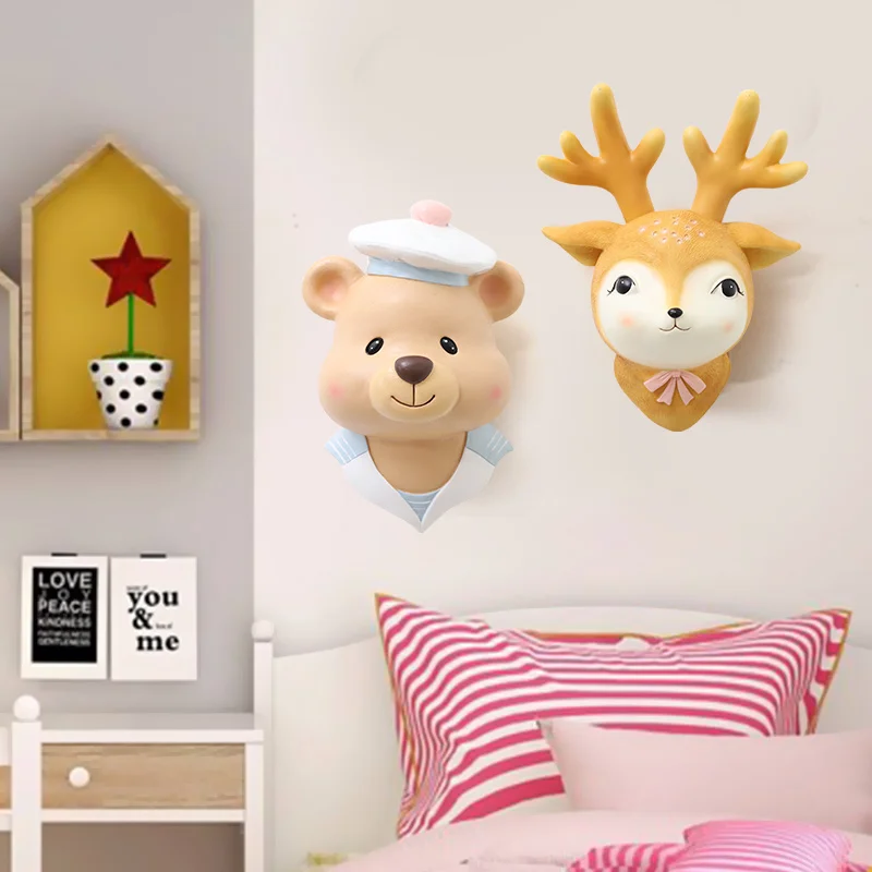 Милый олень/медведь/кролик настенные украшения висячая голова животного Смола