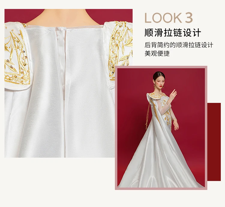 luxury white queen golden embroidery mermaid dress long cape beading Renaissance gown royal cosplay can customs sizel | Тематическая