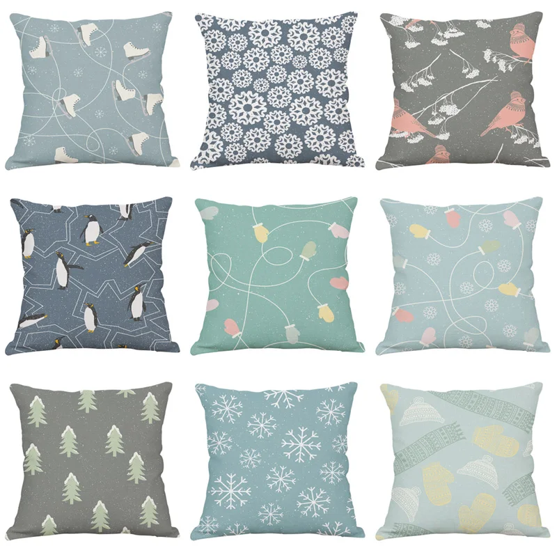 2018 Polyester Cartoon Image Cushion Cover Pine Snowflake Penguin Pillow Case Home Decorative Pillows For Sofa Car Cojines | Дом и сад