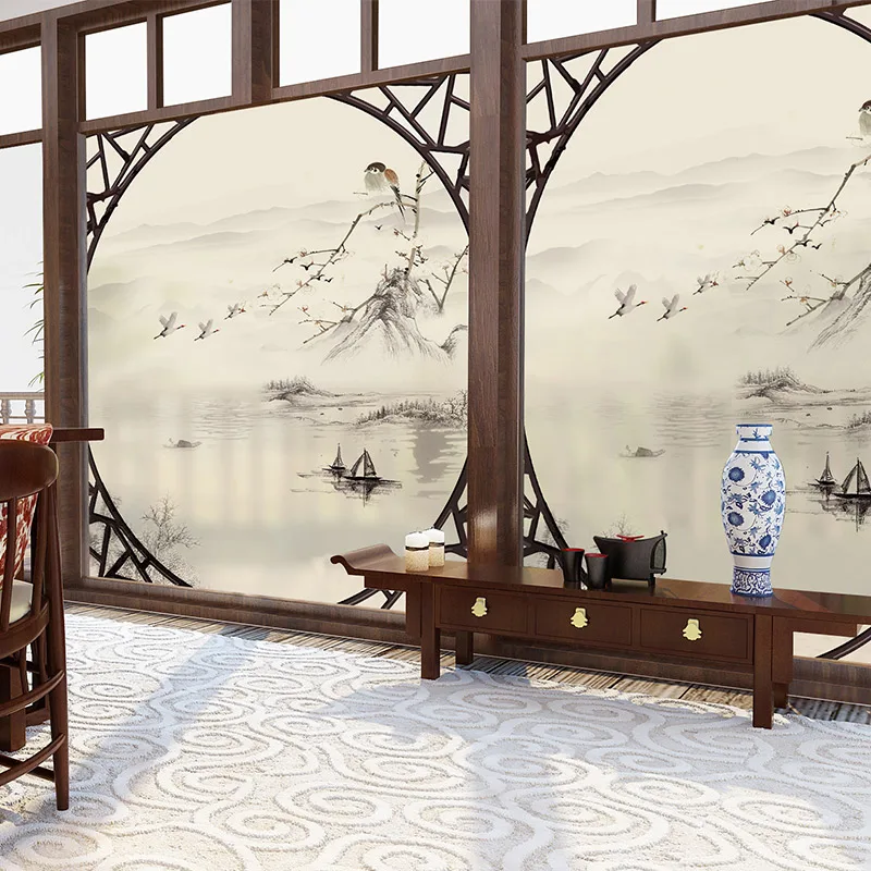 Матовые наклейки из стеклянной фольги в китайском стиле светлые непрозрачные