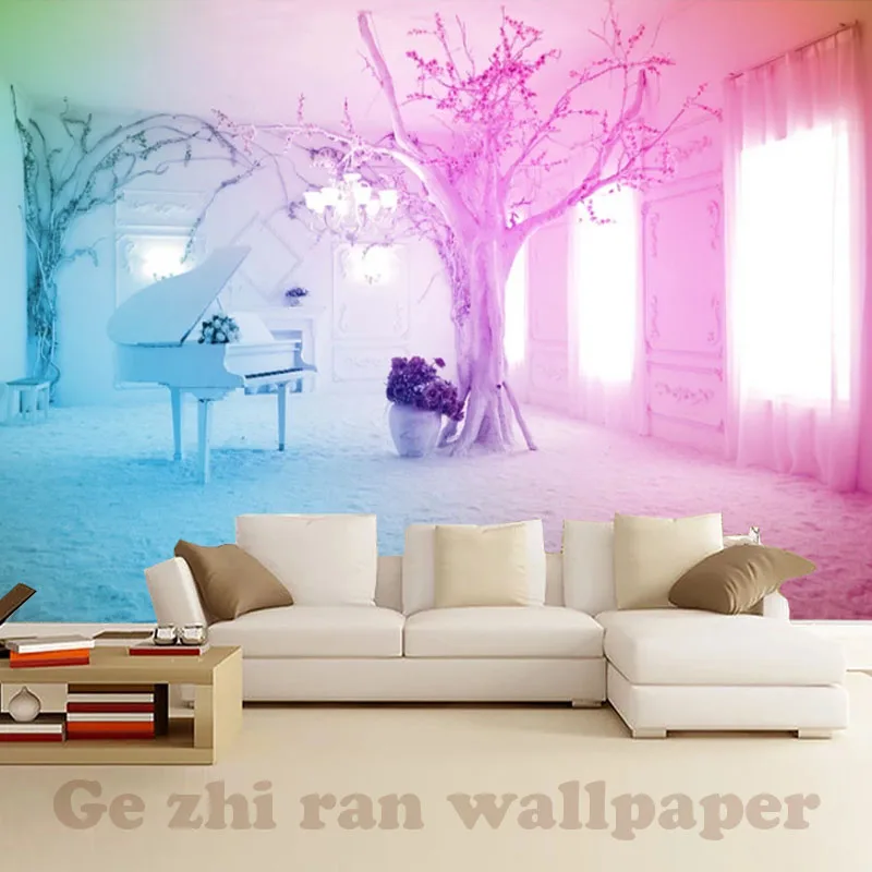 Gezhiran пользовательские фотообои 3D мечтательный розовый пианино Снежная сцена