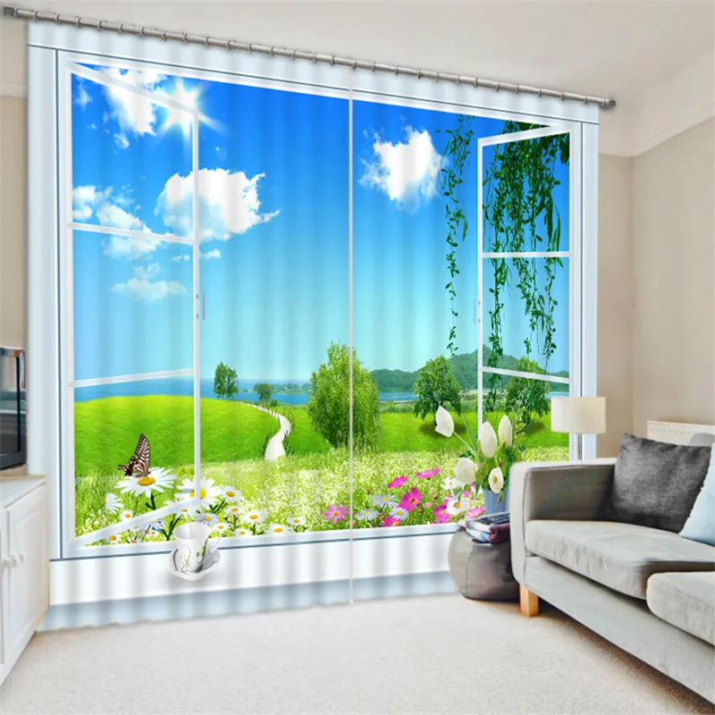 

Scenery outside the window Luxury Blackout 3D Curtains For Living room Bedding room Office Drapes Cotinas para sala