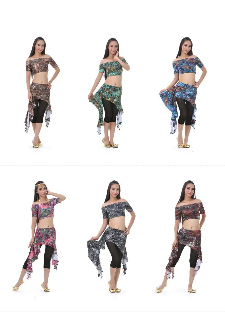 sexy women belly dance top clothes hip scarf pants off shoulder peacock costume | Тематическая одежда и униформа