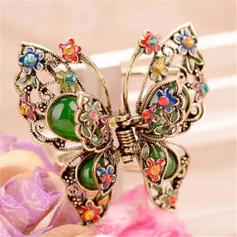 

Beautiful Girl Big Butterfly Hair Claws Crystal Hair Ornaments Accessories Vintage Enamel Metal Crab Clip For Women Hair Jewelry