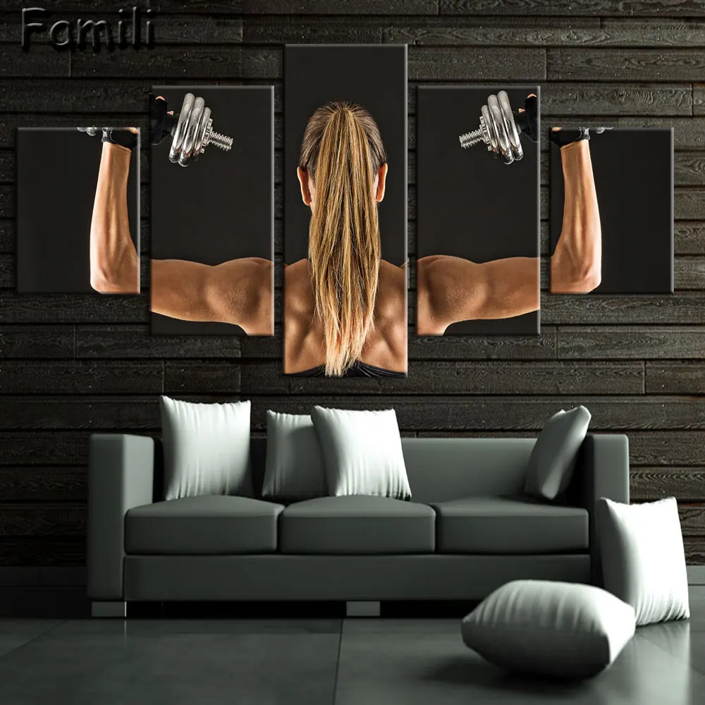 

5pcs Wall Art Poster Bodybuilding Exercise Fitness Sports Painting Canvas Printing Unframed Modular Pictures Hot Cuadros Decor