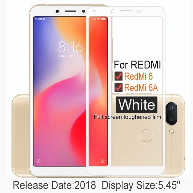 2 шт Полное покрытие экрана протектор 9H на Защитное стекло для Xiaomi Redmi 6 6A закаленное стекло для Redmi 6 6A пленка - Цвет: Redmi 6 6A White