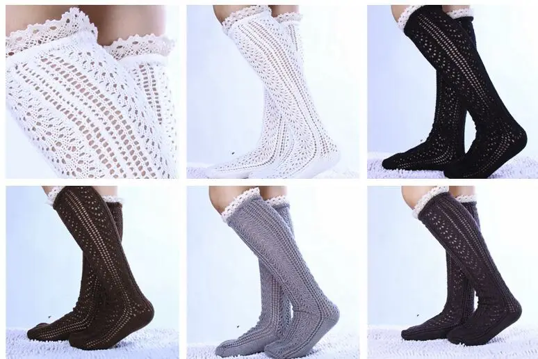 Women Lace openwork stockings Knitted Boot Cuffs Toppers Boot  Crochet booty Gaiters 15pairs/lot #3873