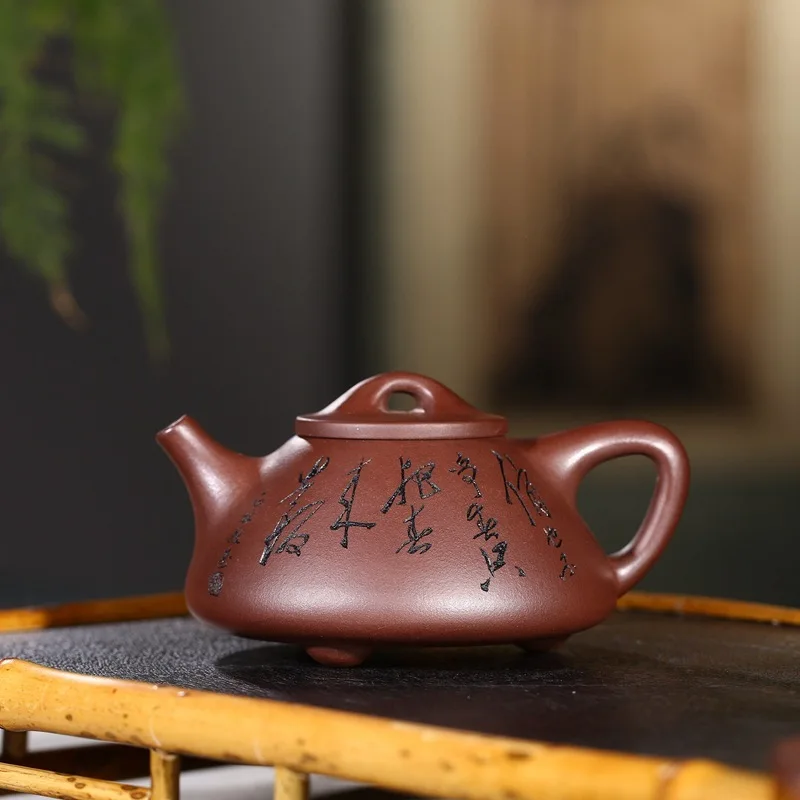 

style recommend yixing recommended double pottery carved stone child and metallurgy ladle pot of kung fu tea tea set