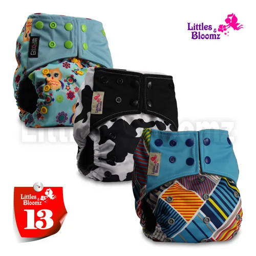 [Littles и Bloomz] 3 шт./компл. бамбуковый уголь моющиеся реальные тканевые карманные подгузники, 3 Подгузники/подгузники и 0 вставка в одном наборе - Цвет: 13