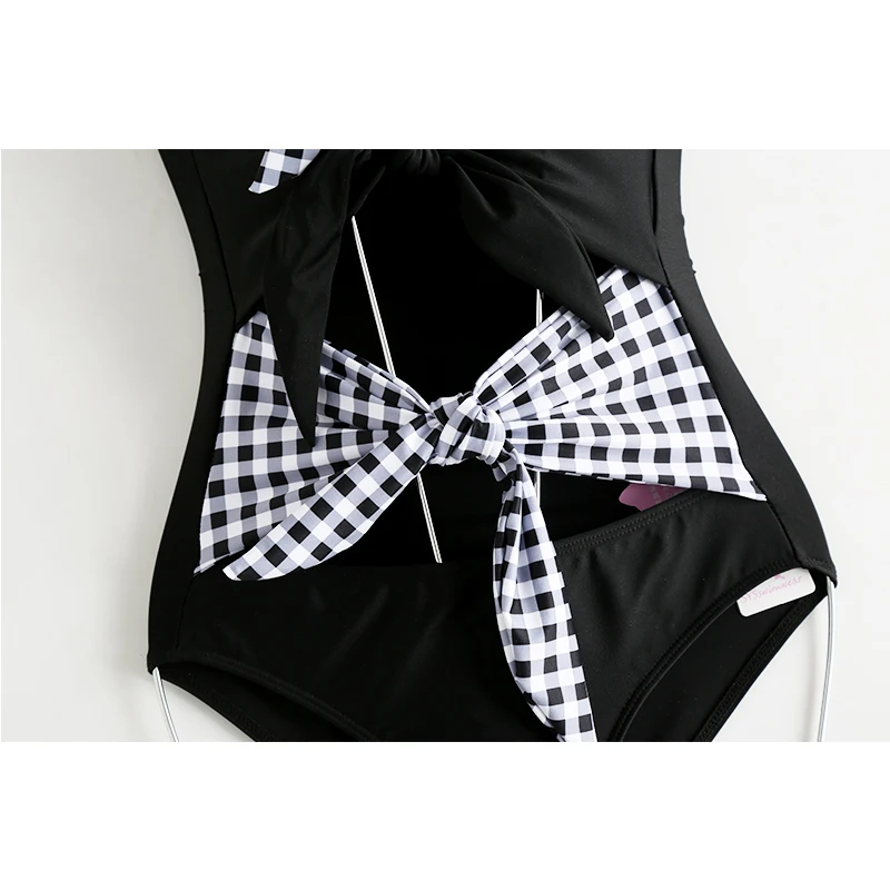

High quality Plaid Retro Sexy Women One Pieces Swimwear Halter Summer Beach Girl Swimsuit Cute Bathing Suit