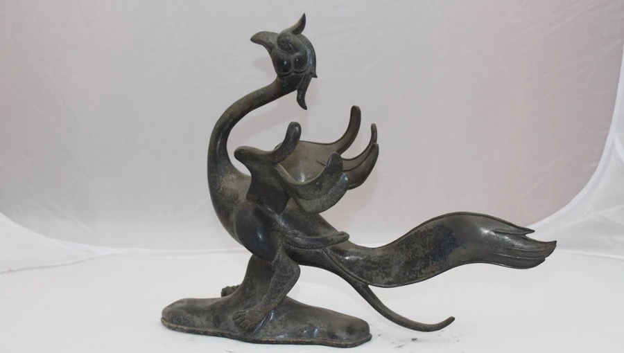 

China Feng Shui Pure Bronze Copper Phenix Suzaku bird Myth God Beast Statue