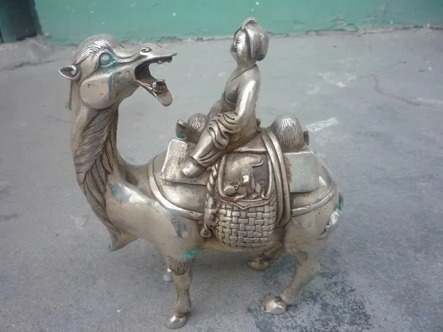 

Old 18C Silver Statue/ Sculpture---Ride camels woman, Nice Carving,best collection&adornment,free shipping