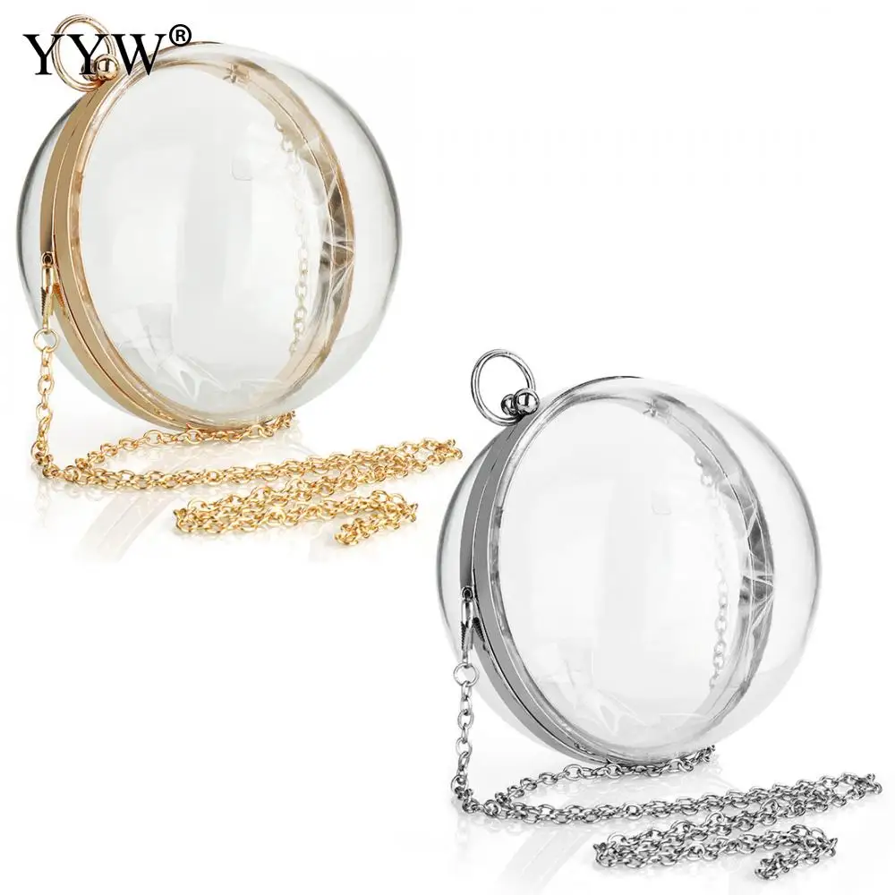 

Clear Sac Transparent Femme Round Crossbody Bag Pvc Transparent Women Handbag 2021 New Ball Party Evening Bag White Gold Chain