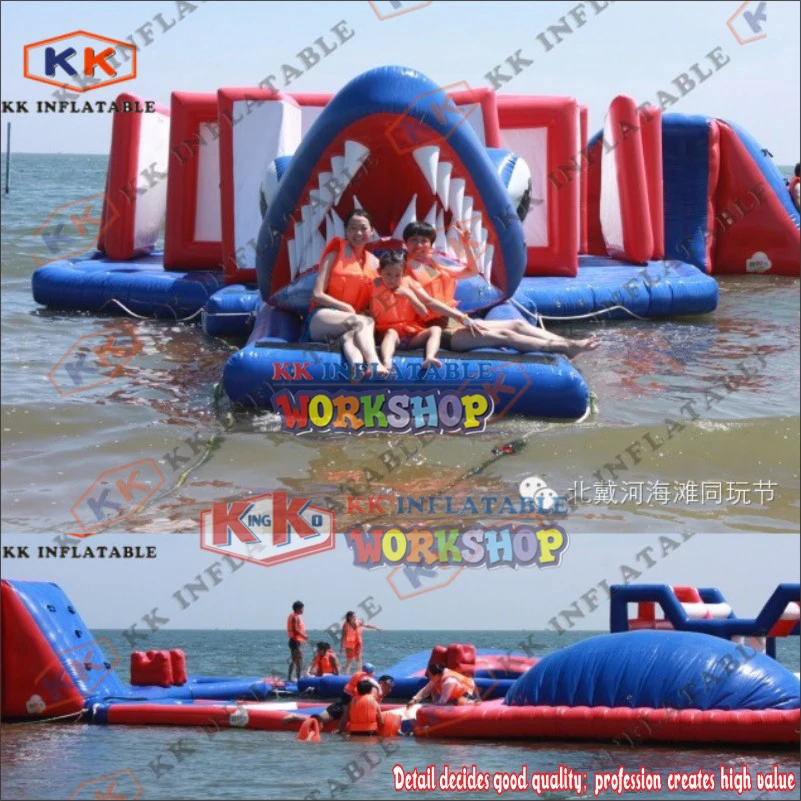Outdoor water flushing inflatable floating park