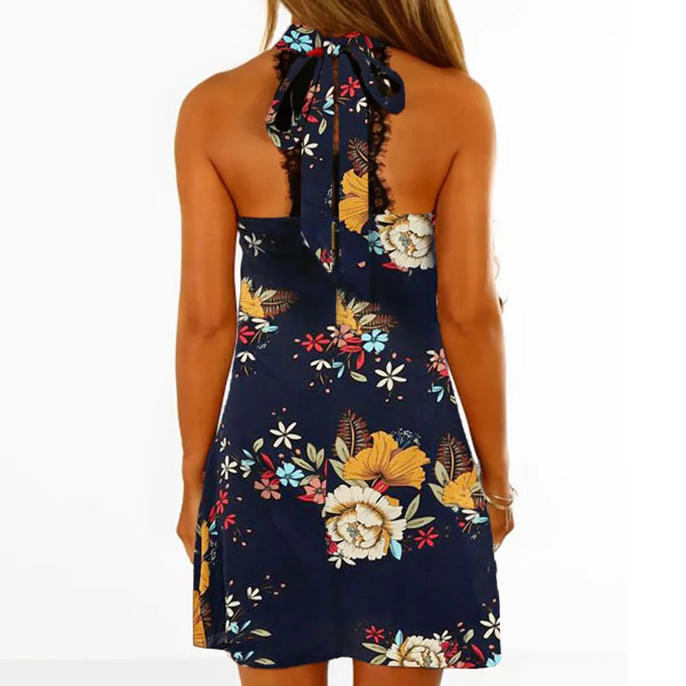 Women Floral Printing Halter Summer Sleeveless Party Mini Dress High Quality Best Selling slim dress summer new arrival 2019 | Женская