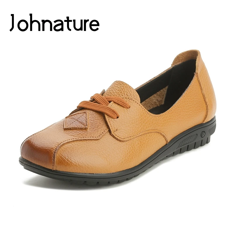 Женские туфли ручной работы Johnature из натуральной кожи с круглым носком на