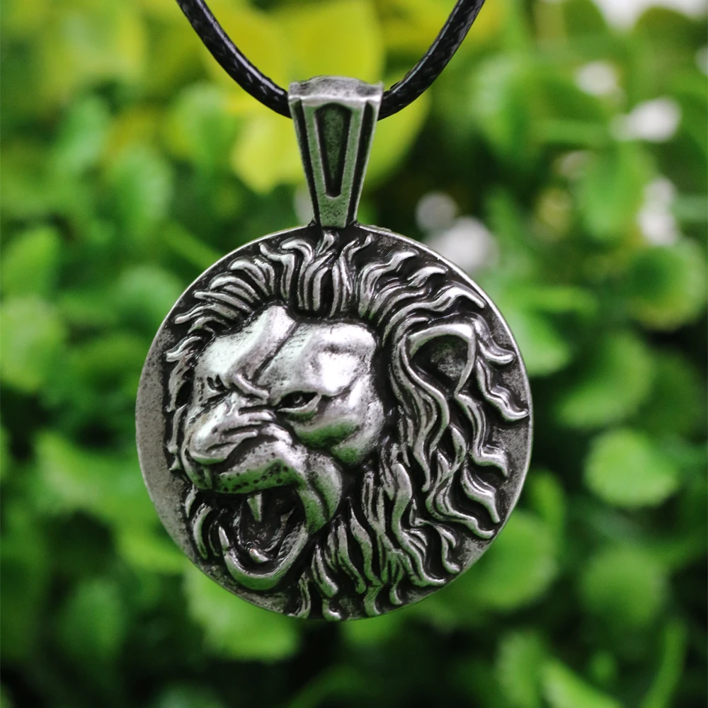 

LANGHONG 10pcs Animal Necklace Lion head animal Necklace with Plant back side Predator Jewelry