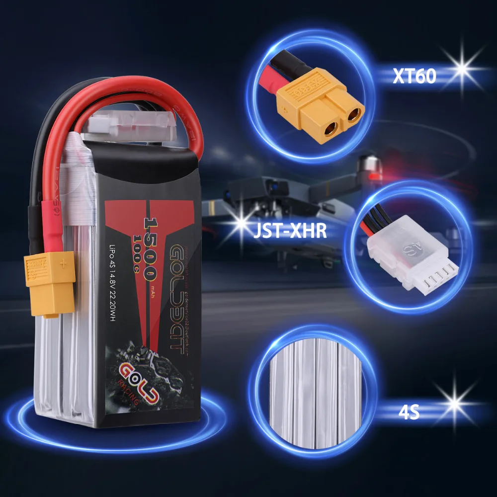 2 шт. Lipo аккумулятор GOLDBAT 14 8 в 1500 мА/ч с разъемом XT60 для FPV RC автомобиля грузовика