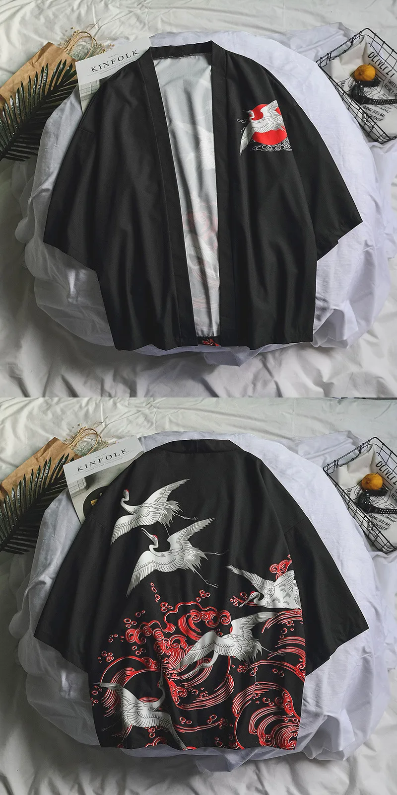 Самурайский кран японское кимоно Haori мужской женский кардиган китайский дракон Традиционная японская одежда азиатская одежда