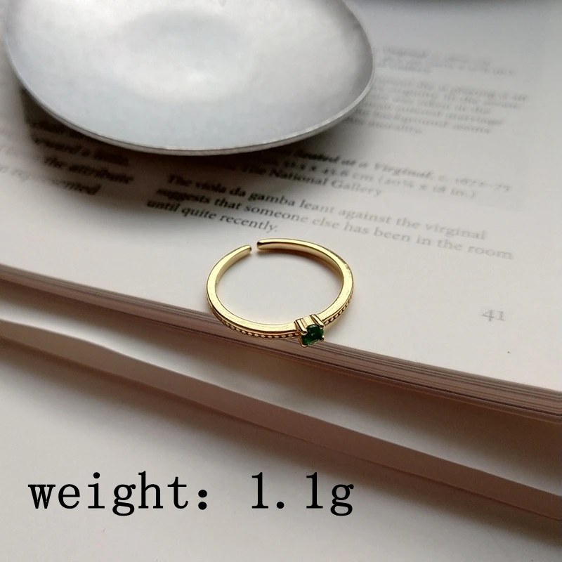Женские открытые кольца с зеленым цирконием регулируемые на палец из