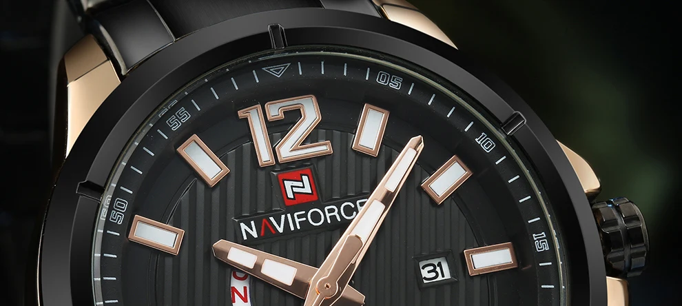 Naviforce Для мужчин Спортивные часы Бизнес кварцевые часы Нержавеющая сталь группа Водонепроницаемый Роскошные Группа Наручные часы Relogio Masculino