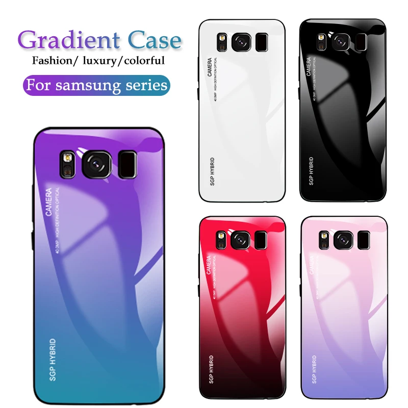 Градиентный чехол из закаленного стекла для телефона Samsung Galaxy s8 s9 s10 Plus S10E на